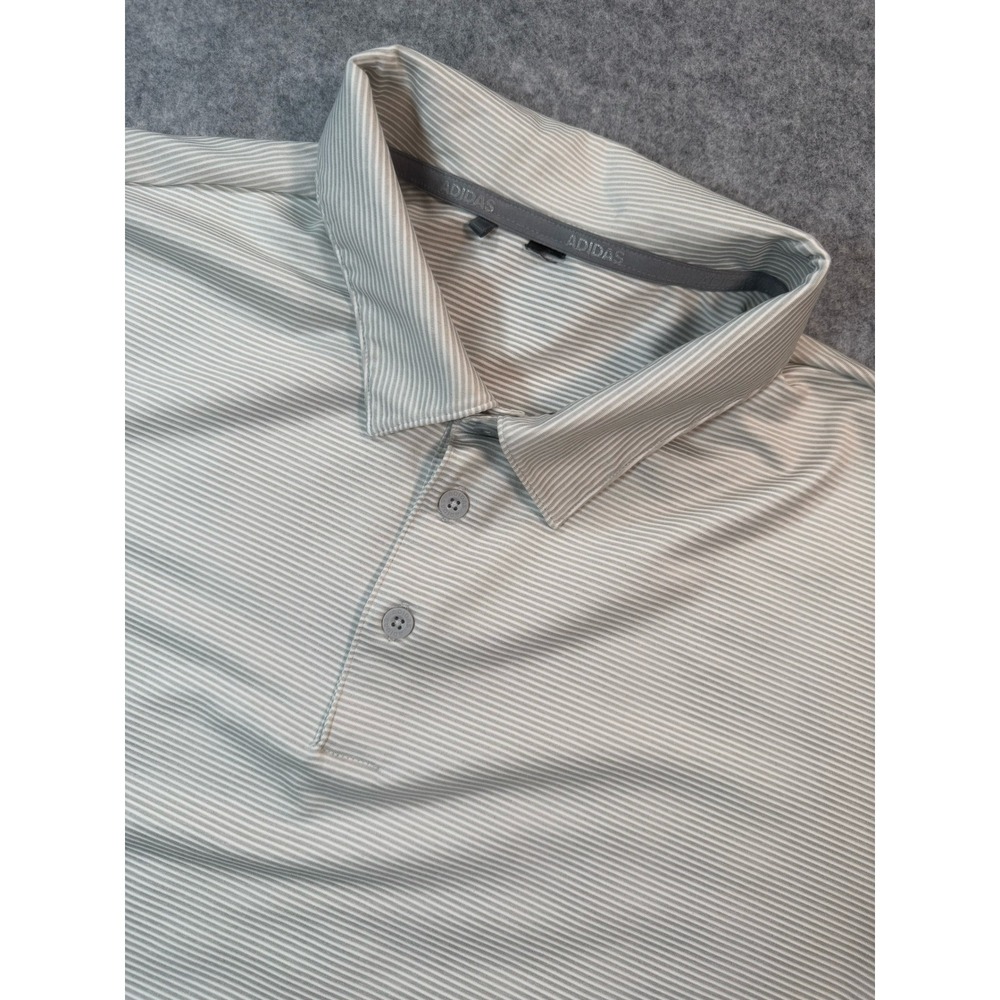 Adidas Mens Striped Golf Polo Shirt Grey White Short‎ Sleeve Performance Size L